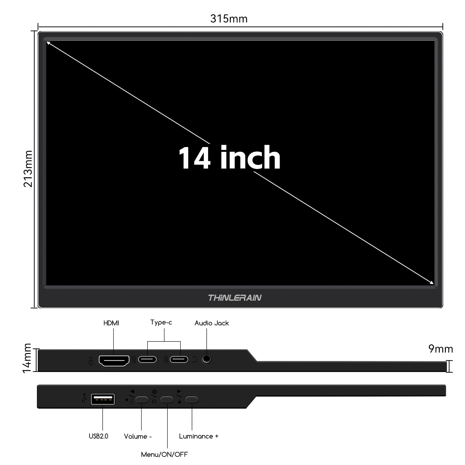 14 Zoll Touchscreen Monitor Tragbar FHD 1920 x 1200 IPS Bildschirm, USB C und HDMI Anschluss, externer Monitor Portable für PC und Smartphone, integrierter Lautsprecher und Ständer
