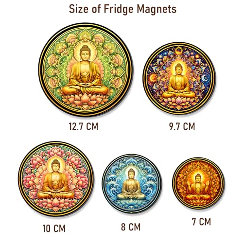 Image of Regalo Casila Buddha Mandala Art Fridge Magnets Set of 5 Wooden Refrigerator Magnets Spiritual Decorative Kitchen Magnets Souvenir Gift Strong Magnetic Home Decor