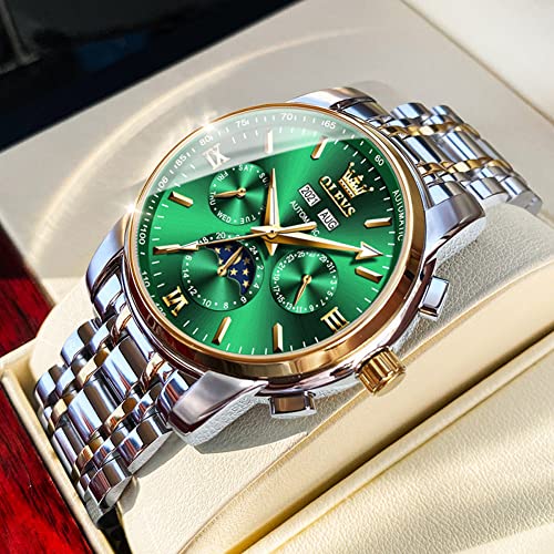 Image of OLEVS Automatic Men Watch Self Winding Mechanical Luxury Dress Moon Phase Stainless Steel Waterproof Luminous Calendar Wrist Watch