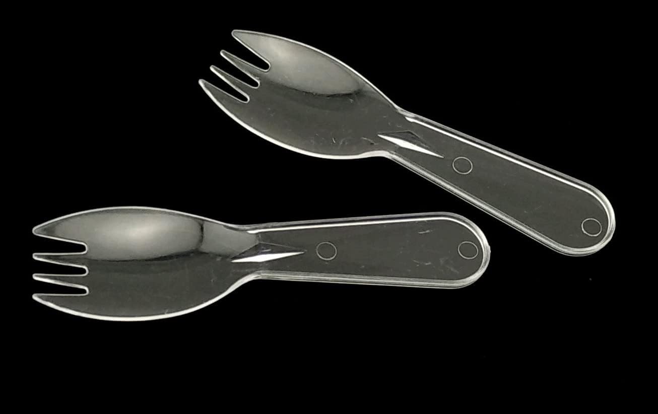 100 3.5" Disposable Sporks, Clear Plastic Sporks Fork