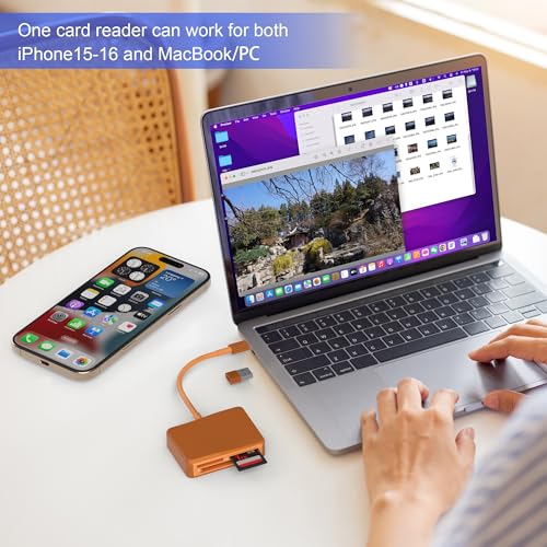 Image of SD Card Reader, 4 in 1 USB C to SD /TF /CF /MS Card Reader with USB to USB C Adapter Memroy Card Reader for iPhone 17 /16 /15 Pro Max iPad Pro MacBook Pro /Air iMac M4 /M3 Android Phone /Tablet PC(TerraCotta)