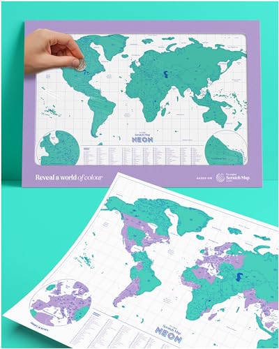 Luckies Mapa para rascar neón | Mapa de viaje y mapa del mundo para rascar | Mapa del mundo para rascar | Mapa de viaje para rascar viajes | Mapa del mundo para rascar | Verde