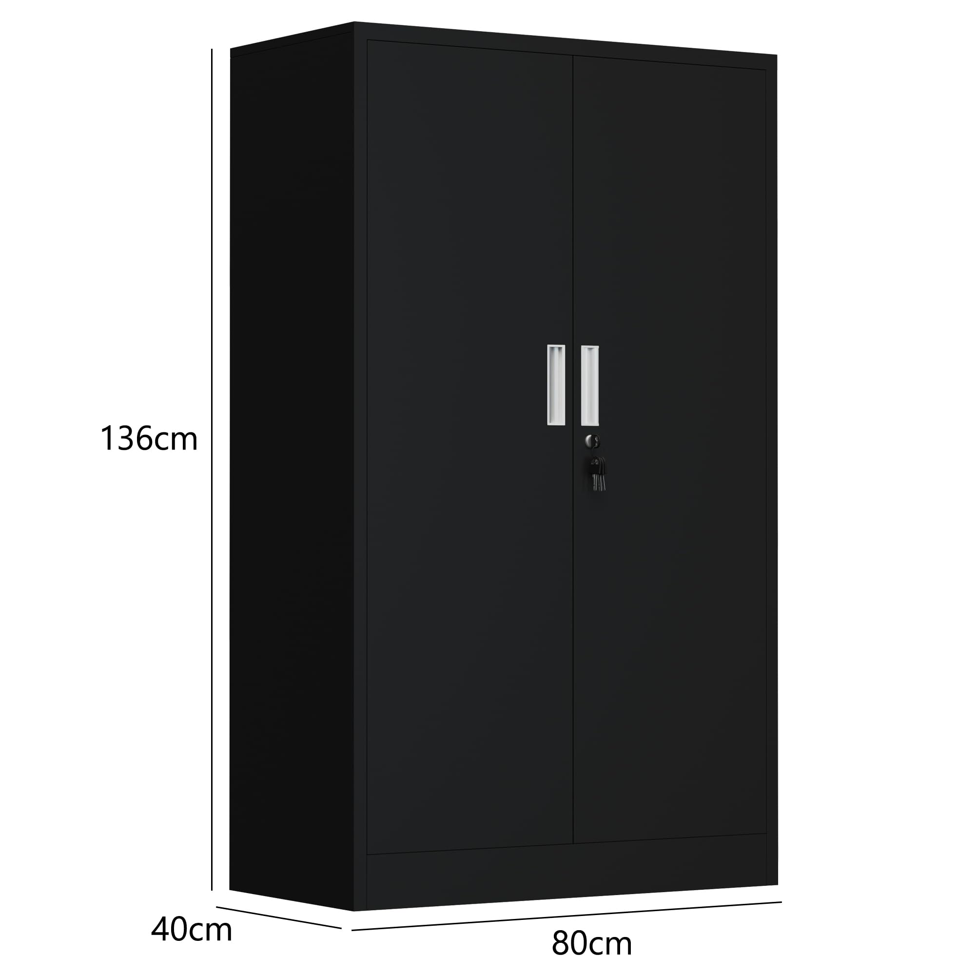 Aktenschrank Büroschrank Lagerschrank Metallschrank Stahlschrank, Aufbewahrungsschrank aus Metall mit verschließbaren Türen und 3 verstellbaren Regalen 136x80x40cm (Schwarz)