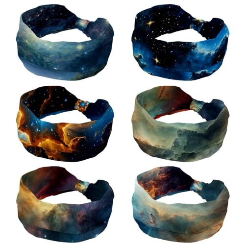 Bandeau cheveux motif nébuleuse lot de 6 larges extensibles pour routine quotidienne