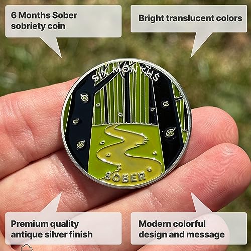 Image of The Achieve Mint 6 Months Sober Token | Six Months Sobriety Chip | Non-AA, Non-Religious Medallions for Men and Women Celebrating Sobriety