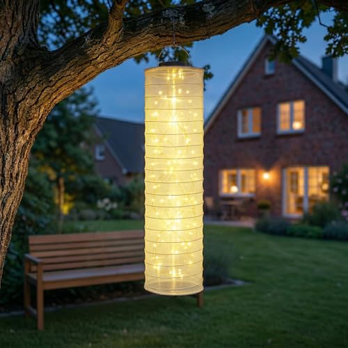 iShabao Solar Lampions Außen Wetterfest 1 Stück 96cm 88 LED Solarlampen für Außen Hängend Nylon Solarlaterne Warmweiß Solar Lichterkette Laternen für Draußen Garten Balkon Terrassen Party Deko