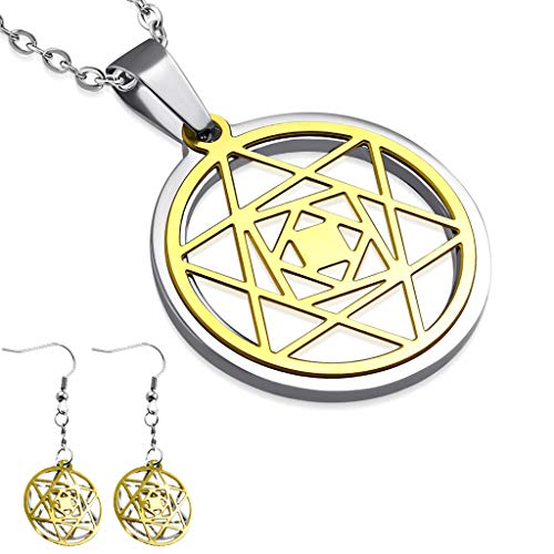 Preisvergleich Produktbild Autiga® Damen Schmuck-Set Davidstern Halskette mit Anhänger Ohrhänger Ohrringe Ohrstecker Geschenk Silber-Gold