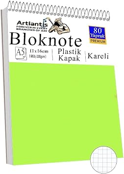 Telli Masaüstü Not Defteri Kareli A5 Orta Boy 1 Adet Masa Üstü Plastik Kapaklı Spiralli Bloknot Blocknote 80 Yaprak Büro