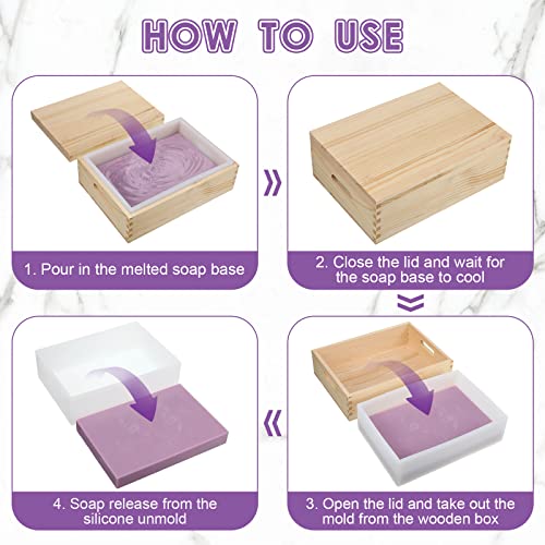 Rectangle Silicone Soap Mould With Wooden Box And Lid, 2200Ml 74Oz Silicone Liner For 9 Bar Mould, Diy Handmade Soap Loaf Epoxy Resin Making Tools #TOP4