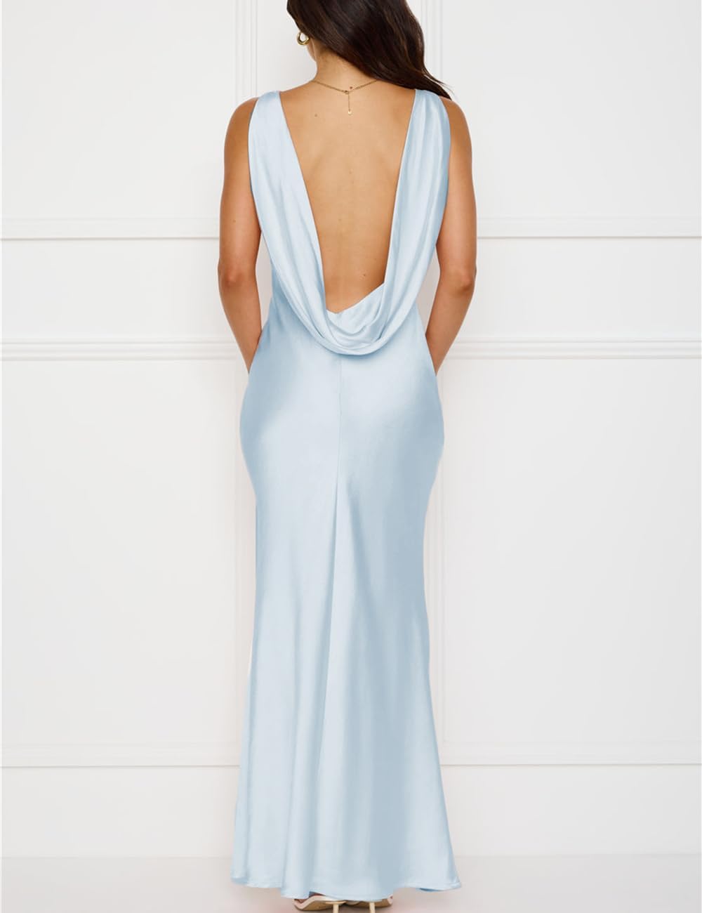 Summer Satin Backless Boat Neck Maxi Dress for Women 2026 Elegant Silk Sleeveless Wedding Guest Dresses - Image 2