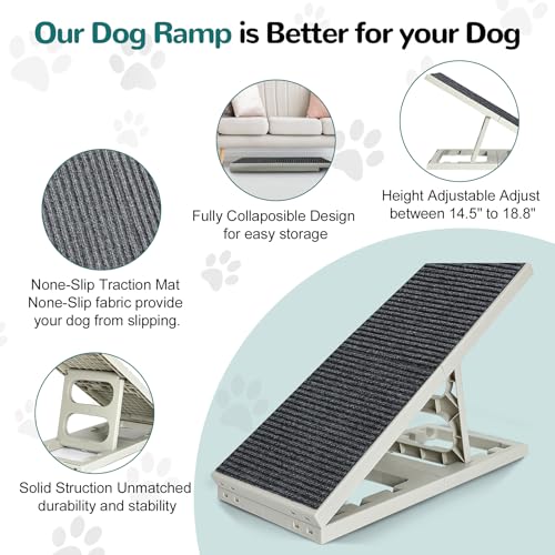 Indoor Dog Ramp Bed for Small Medium Pets,Folding Collapsible Cat Ramp, Adjustable Height Dog Ramp with Non-Slip Carpet for Couch,Sofa,Chair - Image 5