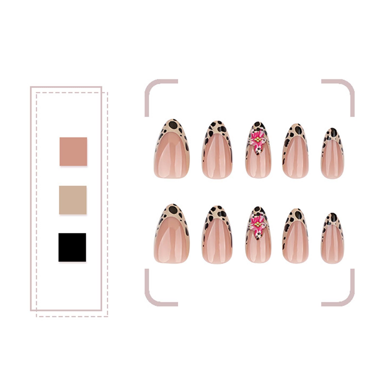 Unghie finte a mandorla corta a pressione sulle unghie finte floreali leopardi francesi unghie acriliche set unghie alla moda decorazione per le donne