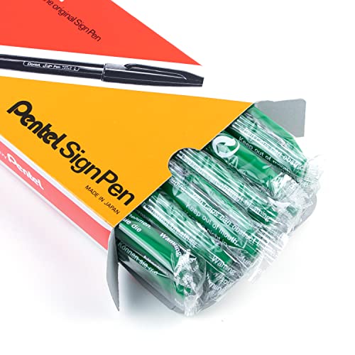 Pentel Sign Pen Fiber-Tipped Pen, Green Ink, Box of 12 (S520-D)