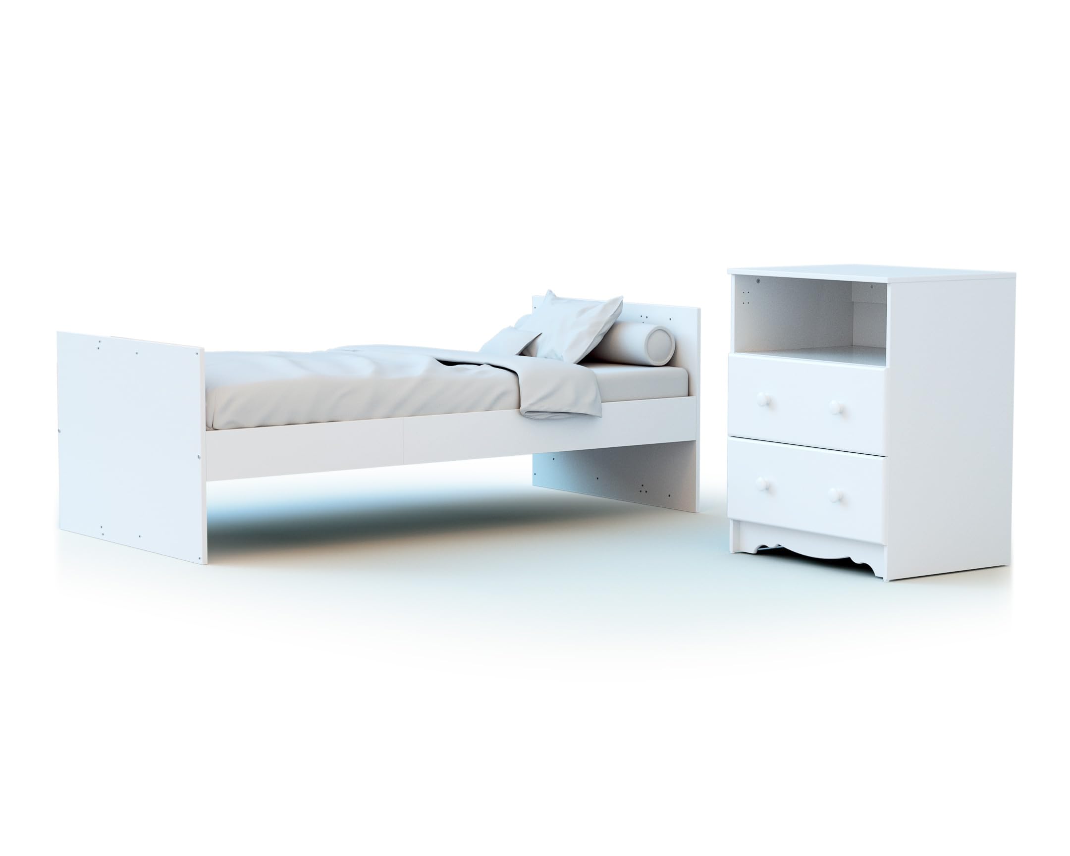 AT4 - Cuna bebé y cómoda cambiador MARELLE madera - Blanco - 60 x 120-194 x 94 x 70 cm