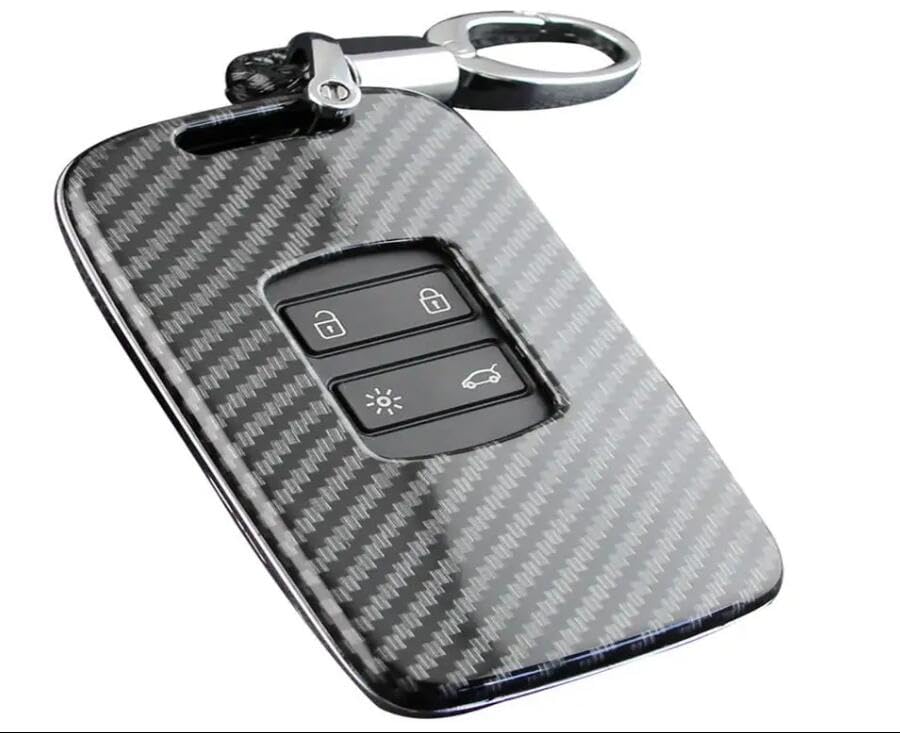 – Qirc ABS Carbon Fiber Car Key Cover for Renault Koleos, Kadjar, Megane Smart Key Protector with Buckle