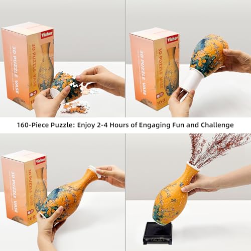 3D Puzzle Vase for Adults, 160-Piece Unique Curved Plastic Flower Vase,House Warming Gift for Flower Arrangements and Home Decor, for Mom(Orchid)