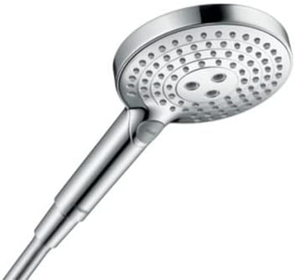 Hansgrohe Raindance Select S Shower Head with 3 Jet Types, Including PowderRain, Round Shower Head (120 mm), Anti-Limescale, Polished Gold Look