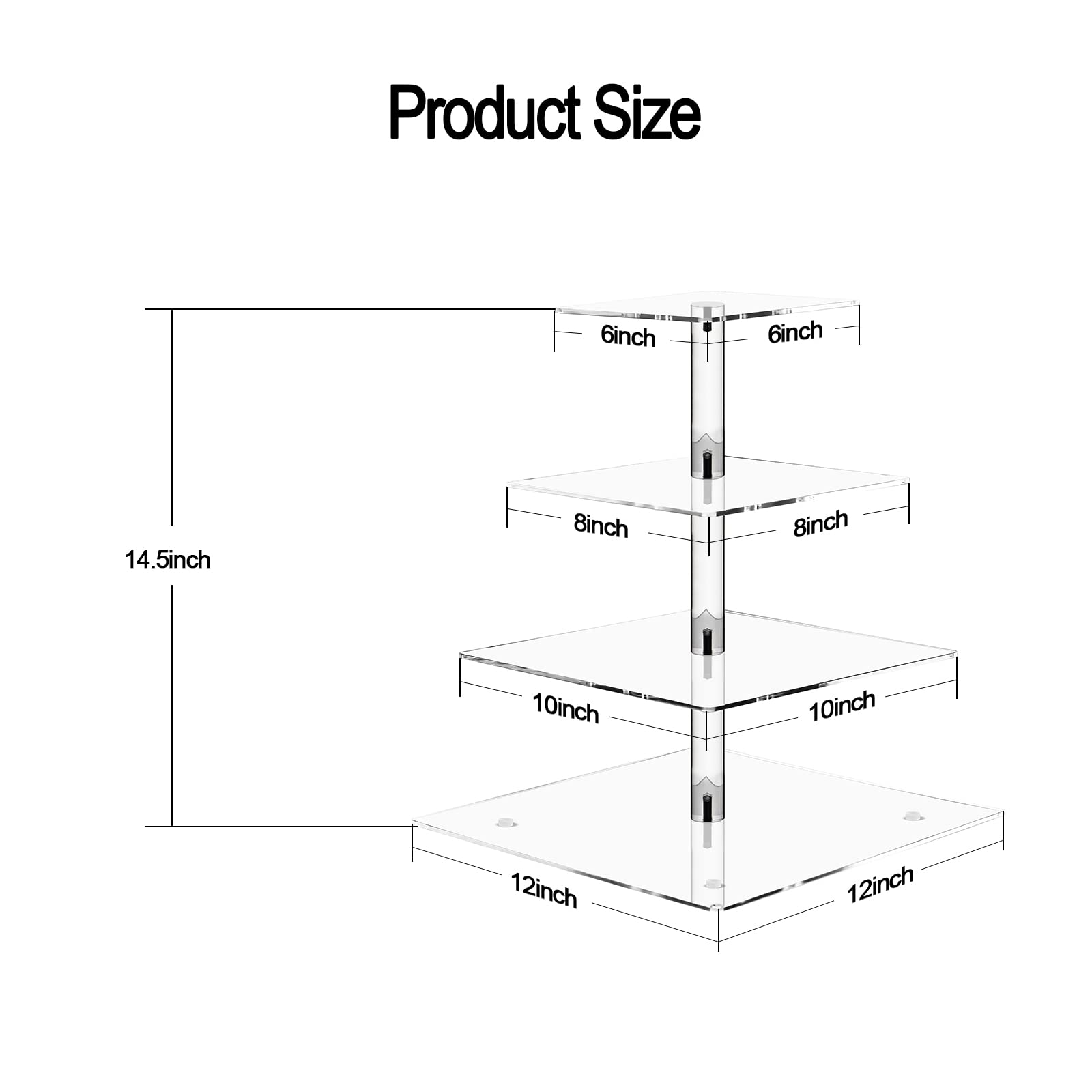 4 Tier Acrylic Cupcake Stand for 50 Cupcakes Dessert Tower with LED String - Square