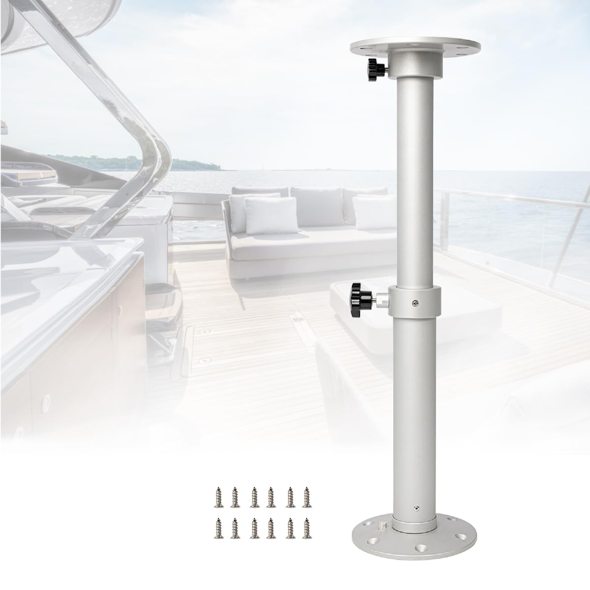 Flylin Gambe da tavolo regolabile, supporto girevole a 360°, 450-700 mm, telescopica, smontabile, per camper, yacht, campeggio, barche