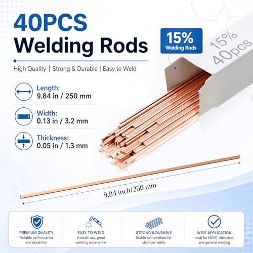 Image of Tandefio 15% Silver Brazing Rods AWS BCuP-5 40 Sticks, Silver Solder Flat Welding Rods 0.050 inchx1 /8 inchx10 inch for Air Conditioning, Refrigerator, Cold Storage & HVAC Units, Phos Copper Brazing Alloys