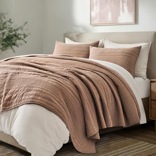 EVERGRACEHOME 100% Cotton Modern Lines Quilt Set King Size, Rose Dust by EverGrace - Used condition - Image 5