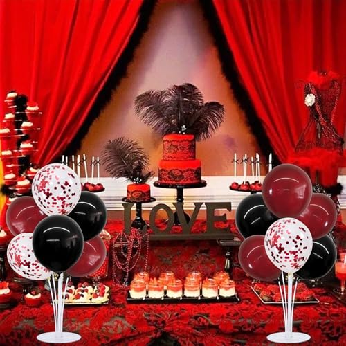 Image of TONIFUL 4 Set Black Wine Red Balloon Stand Balloon Centerpieces for Table