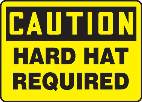 Panneau Caution Hard Hat Required Accuform de 10x14 pouces en plastique lourd