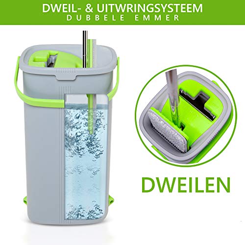 EasyGleam Dweil en Emmer Set. Microvezel Platte Dweil met Roestvrijstalen Stok, Innovatieve Dubbel Compartiment Emmer… - Image 3