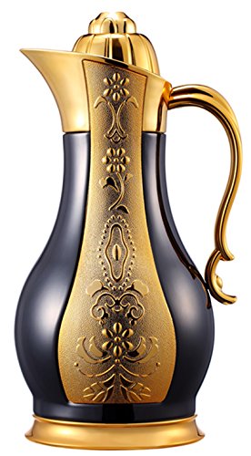 Quality Thermal Carafe by Eglaf/Gorgeous Thermal Pitcher/Vacuum Insulated Double Wall Inner/Carafe for Tea and Coffee - Coffee Pot / - Keep Hot or Cold / 1L(Black with Gulch Gold)