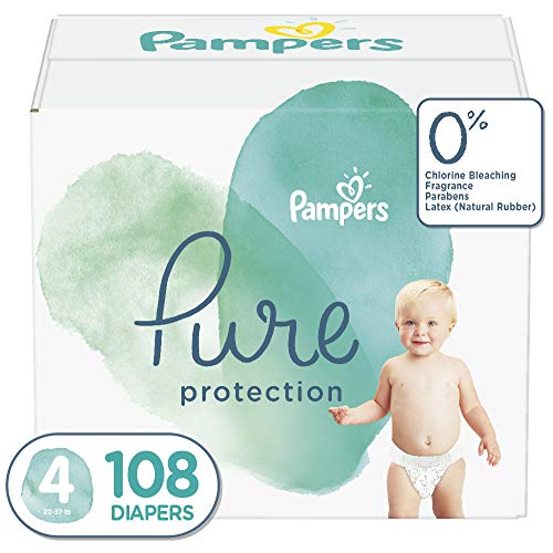 Diapers Size 4, 108 Count - Pampers Pure Protection Disposable Baby Diapers, Hypoallergenic and Unscented Protection, Enormous Pack