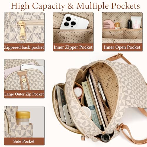 Image of KKXIU Backpack Purse for Women - Stylish Travel Daypack for Ladies, Leather Women Purses with Multiple Pockets for Work, College, Gift Ideas (Beige Checkered)