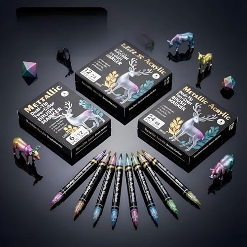 Image of Dual Tip Brush Pens Set with Carry Case | Water-Based No-Bleed Sketch Markers with Brush & Fine Tip | Calligraphy, Coloring, Drawing & Bullet Journaling Art Markers for Kids & Adults (6)