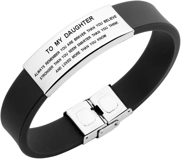 to My Daughter Always Remember You are Braver Girls Bracelet Gift Idea from Dad and Mom (Black)