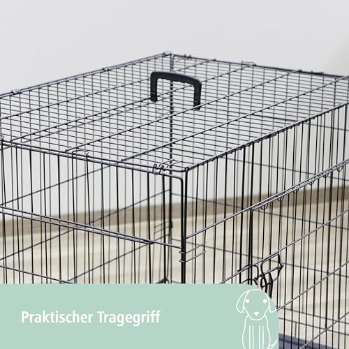 Kerbl Pet Gittertransportbox, zweitürig, Hundebox, Transportkiste, schwarz, 76x54x64cm, Metall, Hunde, herausnehmbare Kunststoffwanne