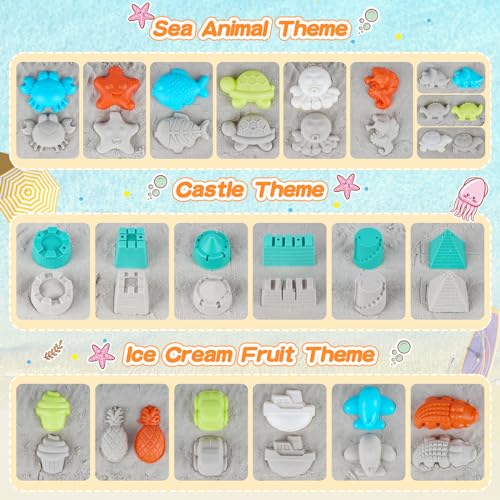 Beach Toys for Kids, 27PCS Sand Toys Set Kids, Sandbox Toys Includes Collapsible Sand Bucket and Shovels Set with Mesh Bag & Sand Molds,Travel Sand Castle Toys for Beach, Beach Toys for Kids Ages 3-10