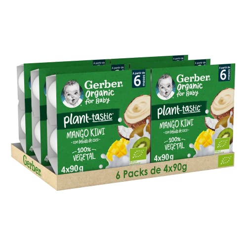 GERBER Organic Plant-tastic Coco Mango Kiwi, Postre Vegetal para Bebés en Tarrina, 6 Paquetes de...