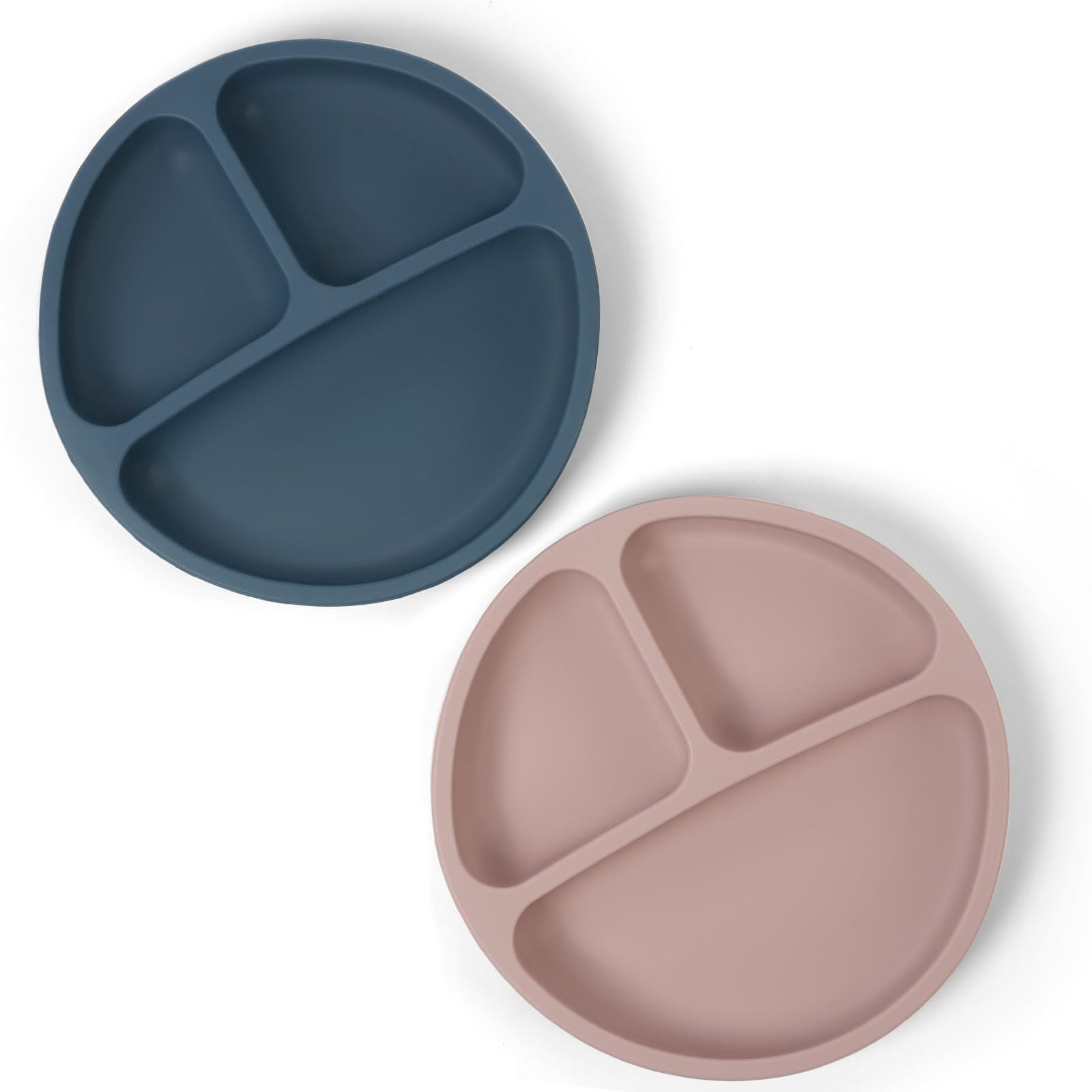 Aolso Assiettes en Silicone avec Ventouse, 2PCS Assiette Ventouse, Ustensiles, Incassable Divisées- Passe Au Lave-vaisselle et Au Micro-ondes (Marron/Gris foncé)