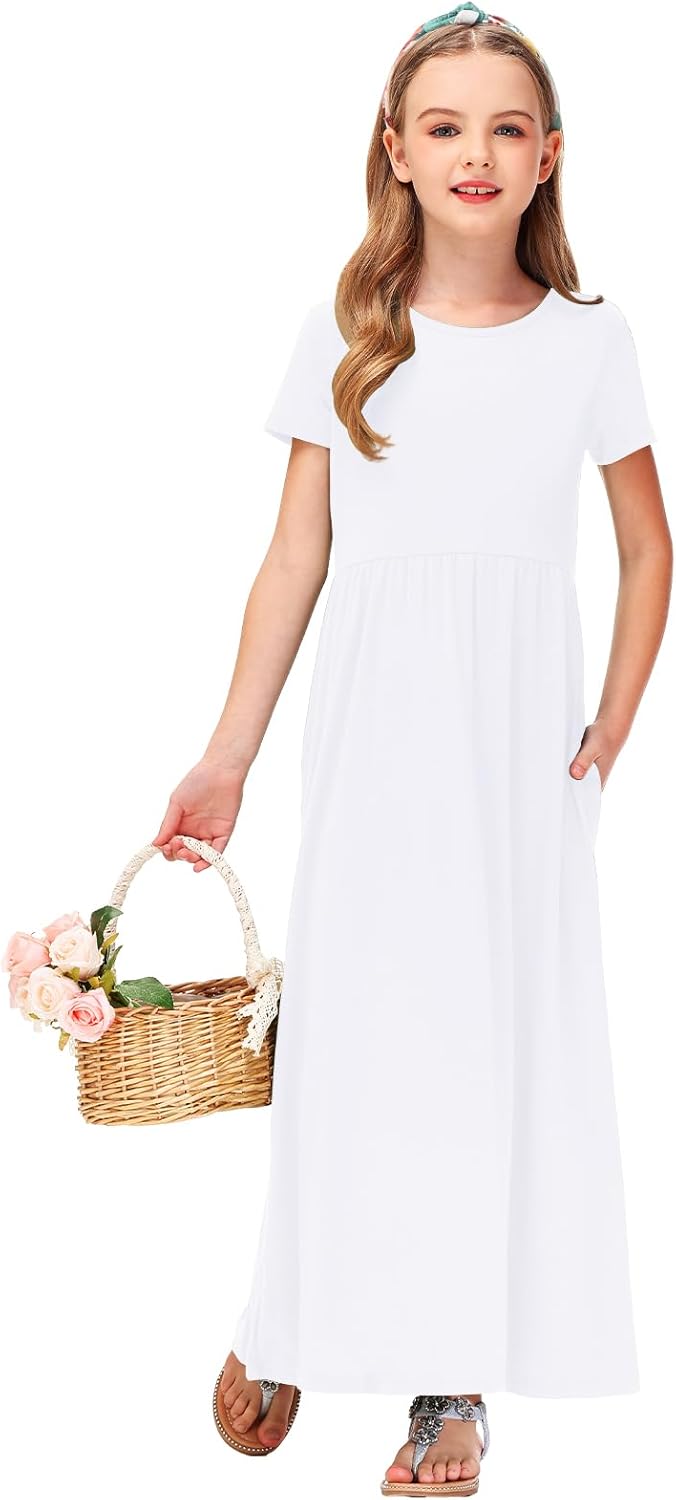 Deerose Girls Maxi Dresses Holiday Long Dress Short Sleeve with Pockets 5-14 Years - Image 4
