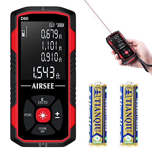 Laser Measure, AIRSEE Laser Distance Measure 196Ft, 50 Sets Data Storage, M/in/Ft Unit Switch, Backlit LCD, Distance, Area, Volume Laser Measurement Tool, Carry Pouch, Battery, Reflect Plate Included