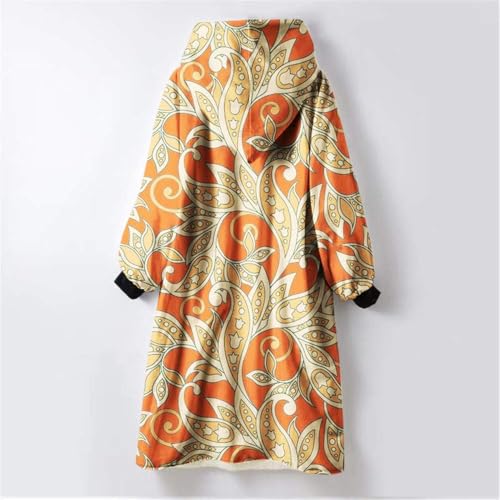 Manta con capucha para tardes de sofá y series sudadera oversize flor naranja 4