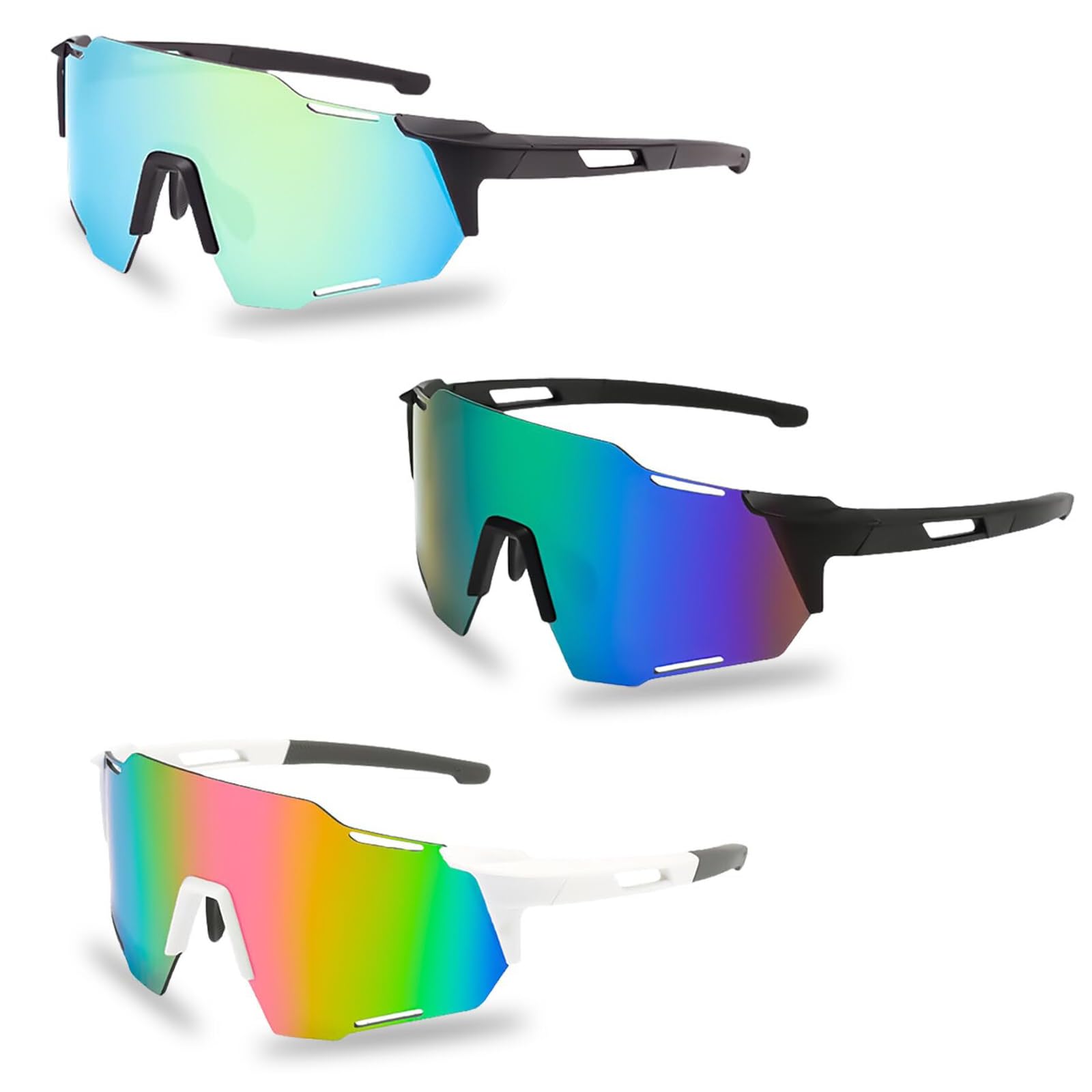 3 Pezzi Polarizzati Occhiali da Sole Sportivi, Occhiali da Sole da Bicicletta, Occhiali da Sole Sportivi Polarizzati, Occhiali da Ciclismo Antivento Uomo e Donna, per il Ciclismo, la Corsa