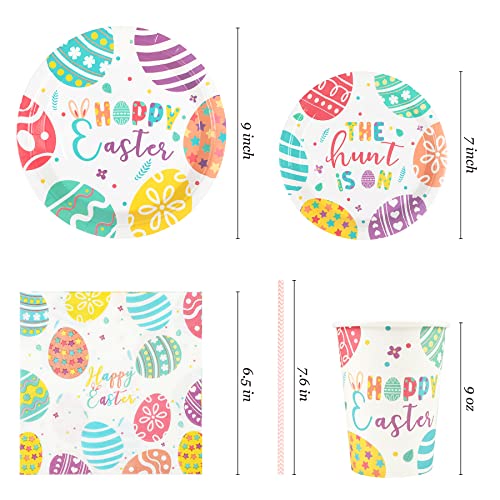 Easter Plates And Napkins Set Decorations, Disposable Eggs Design Party Paper Tableware For 24 Guests, 120 Pcs Include 9” 7” Plates, Napkins, Cups, Straws Picnic Supplies #TOP1