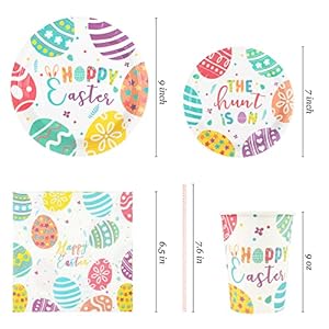 Easter Plates and Napkins Set Decorations Disposable Eggs Design Party Paper Tableware for 24 Guests 120 Pcs Include 9 7 Plates Napkins Cups Straws Picnic Supplies