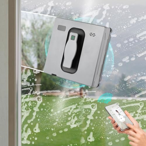 Robot Pulitore Vetri Automatico, Robot Lavavetri Elettrico con Doppio Spruzzo, 3 Modalità Percorso, Controllo Telecomando/APP, Pulisci Vetri Finestre Elettrico per Case, Uffici e Grattacieli