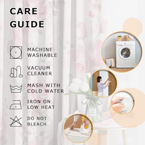 Floral Curtains for Bedroom - Pink Rose Flower Botanical Blackout Curtains 66 x 90 Inch (Width x Drop) 2 Panels, Romantic Garden Eyelet Drapes - Image 6