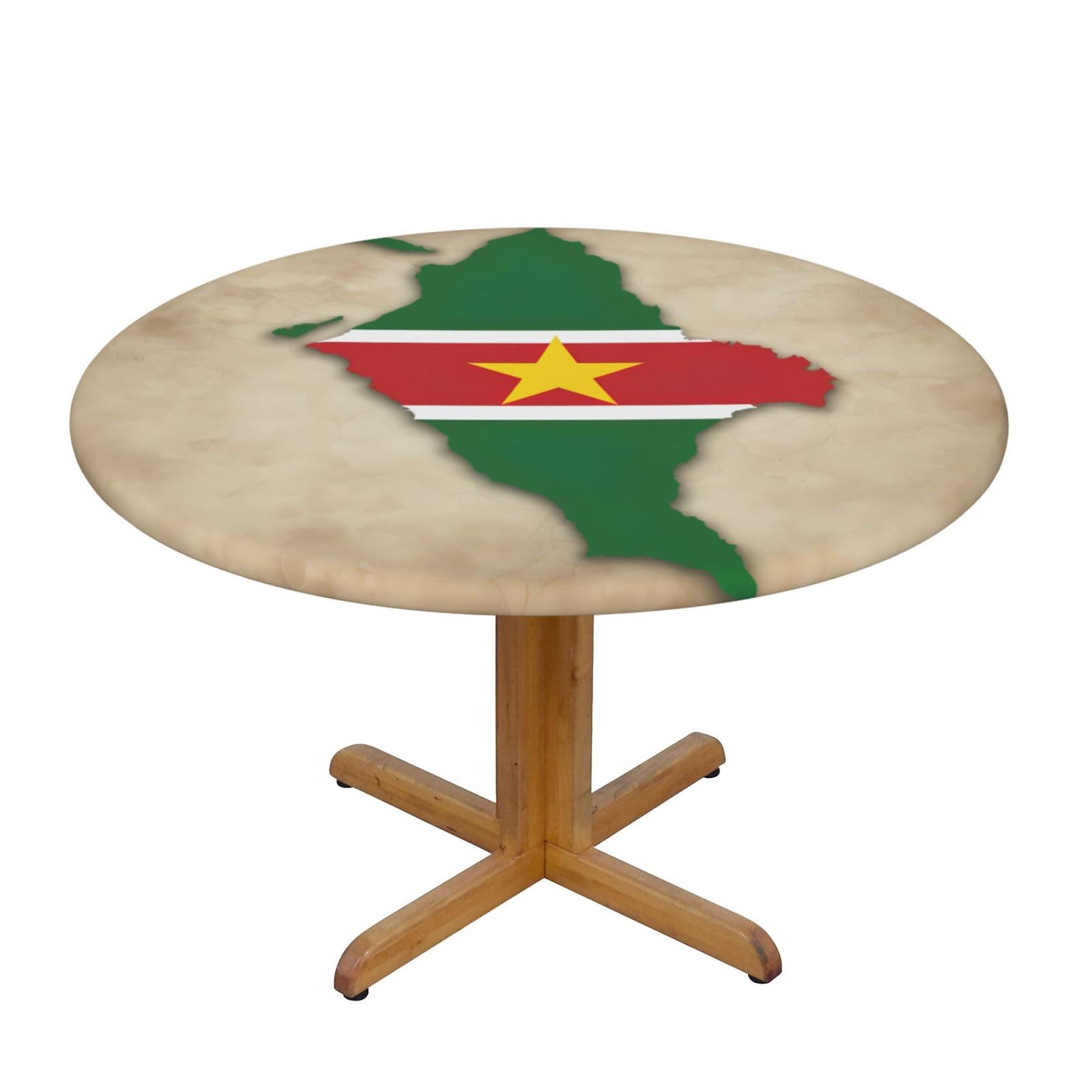 DUWAA Suriname Flag Map04 Print Oxford Fitted Table Cover For Patio Picnic, Waterproof Round Tablecloth For Home And Outdoor