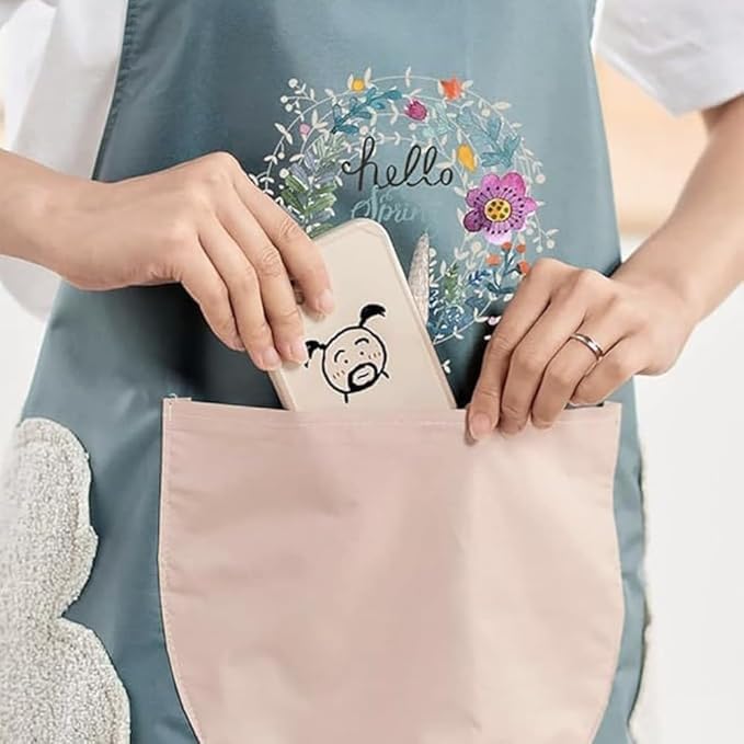 Image of Kitchen Apron for Women with Big Front Pocket Hand-Wiping Waterproof Apron for Kitchen Unique Design Kitchen Accessories items for Home Cooking