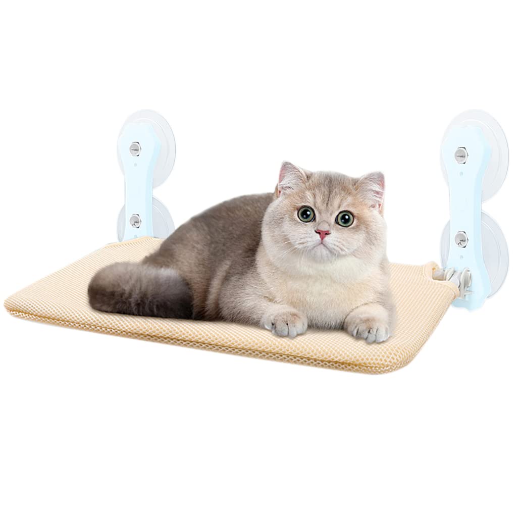 Qpets® Cat Hammock, Hanging Cat Nest Pet Hammock on Balcony with 4 Strong Suction Cups, Foldable & Breathable Cat Bed Window Hammock for Cat, Quick Installation Wall Hammock for Cat (45 * 30CM)