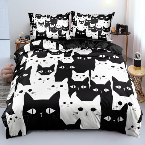 Luowei Halloween Bettwäsche 135x200 Katze Schwarz Wei...