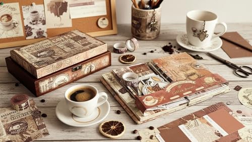 Image of ATIRAMANIYA Vintage Aesthetic Scrapbook Kit(346Pcs) Scrapbooking Supplies Kit with Bullet Junk Journal,Stationery,A6 Grid Notebook Journaling Gift for Girl (Coffee Bazaar)